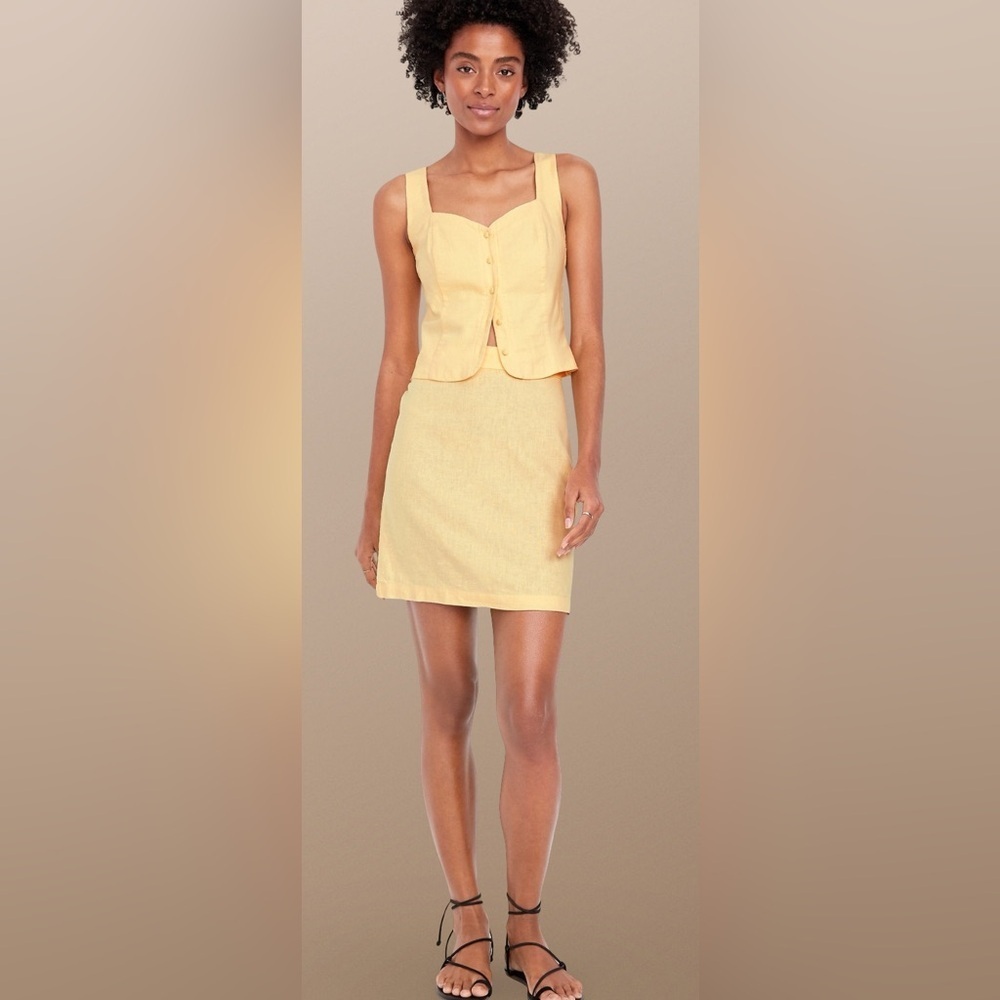 NWTS💓GAP OLD NAVY XL💓SWEET BUTTER LINEN FITTED TOP MATCHING LINEN A LINE SKIRT - Picture 7 of 15